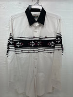 New Men’s Cumberland White Purple Design Long Sleeve Pearl Snap Large CC-17