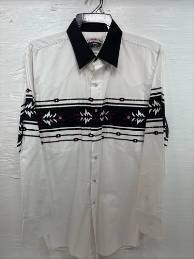New Men’s Cumberland White Purple Design Long Sleeve Pearl Snap Large CC-17