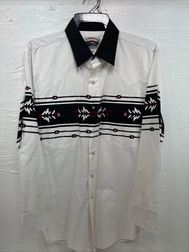 New Men’s Cumberland White Purple Design Long Sleeve Pearl Snap Large CC-17