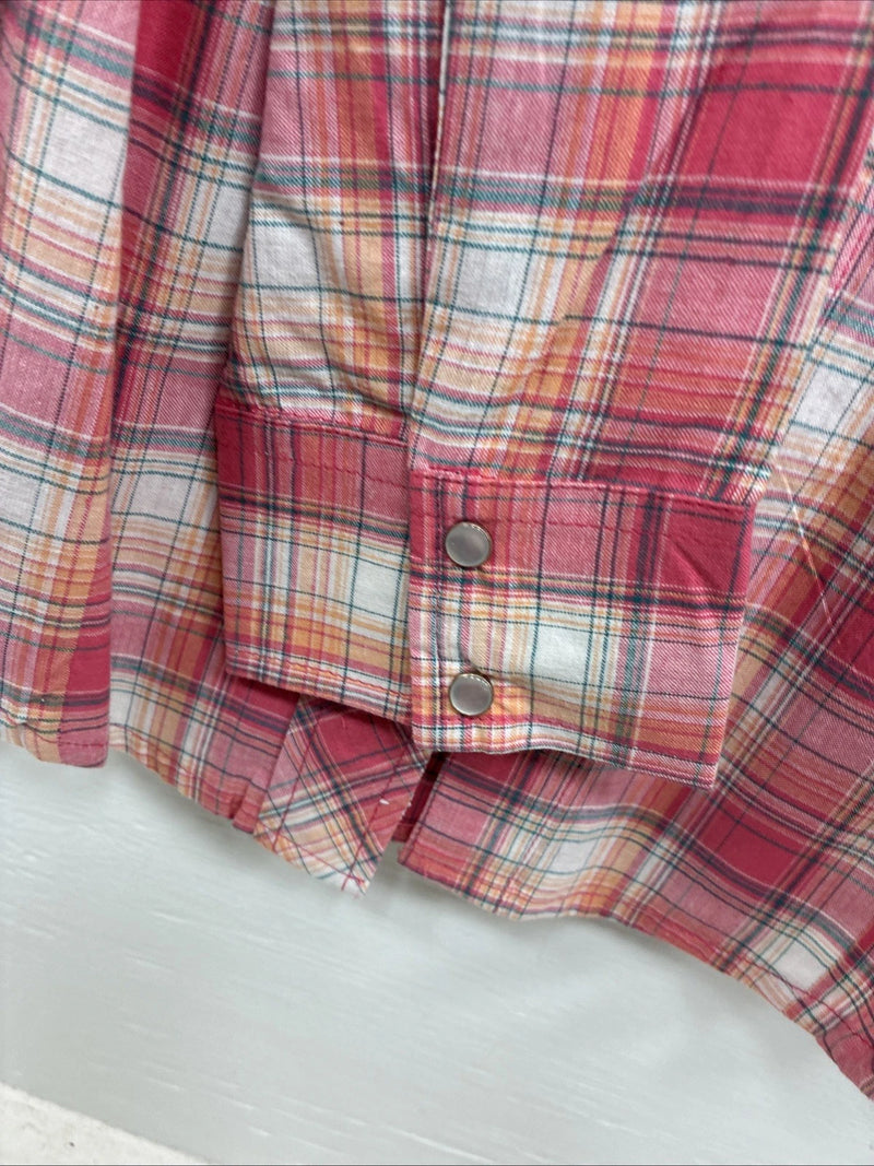 New Women’s Cumberland Pink Plaid Long Sleeve Pearl Snap Medium DD-26