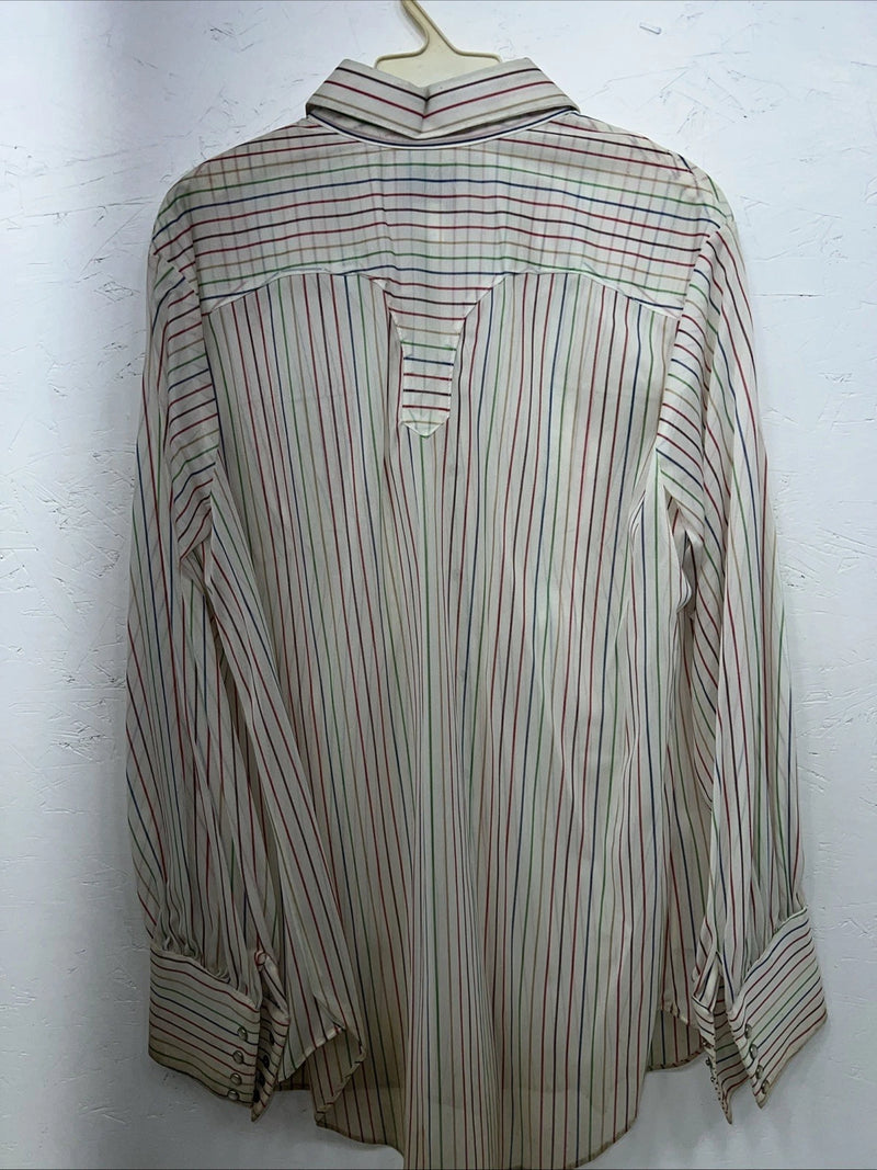 New Men’s Rainbow Striped Rockmount Ranchwear Pearl Snap Long Sleeve M I-39