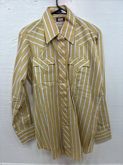New Men’s Fenton Yellow White Stripe Long Sleeve Pearl Snap 16 Large Q-47