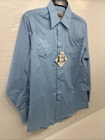 New Men’s ELY Cattleman Blue Simple Long Sleeve Pearl Snap Medium J-87