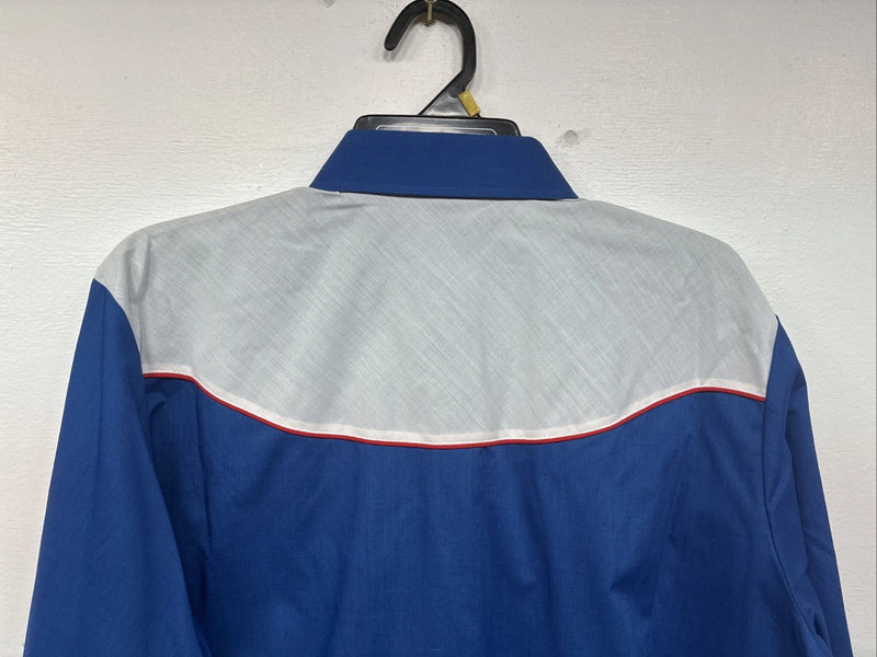 New Women’s Country Charmers Blue Red Long Sleeve Pearl Snap Large II-73