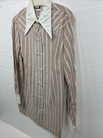 New Men’s Fenton Tan White Stripe Long Sleeve Button Up Small Q-17