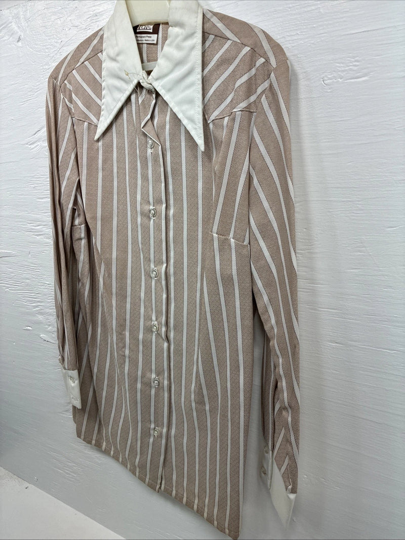 New Men’s Fenton Tan White Stripe Long Sleeve Button Up Small Q-17