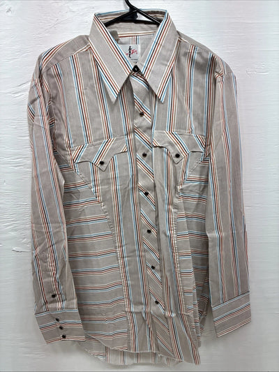 New Men’s Tem Tex Multicolor Stripe Long Sleeve Pearl Snap 16 Large Q-79
