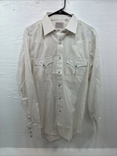 New Men’s H Bar C White Stripe Designed Long Sleeve Pearl Snap 15 Medium O-64