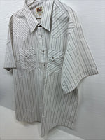 New Men’s ELY Cattleman White Stripped Short Sleeve Pearl Snap 18.5 2XL E-49
