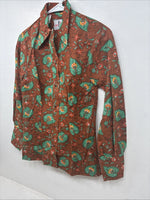 New Women’s Tem Tex Orange Floral Long Sleeve Pearl Snap Size 30 MM-105