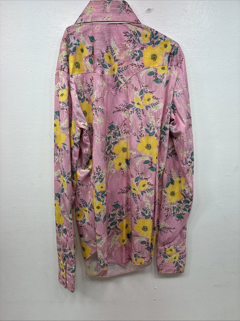New Women’s Western Trends Pink Floral Long Sleeve Pearl Snap Size 10 MM-54