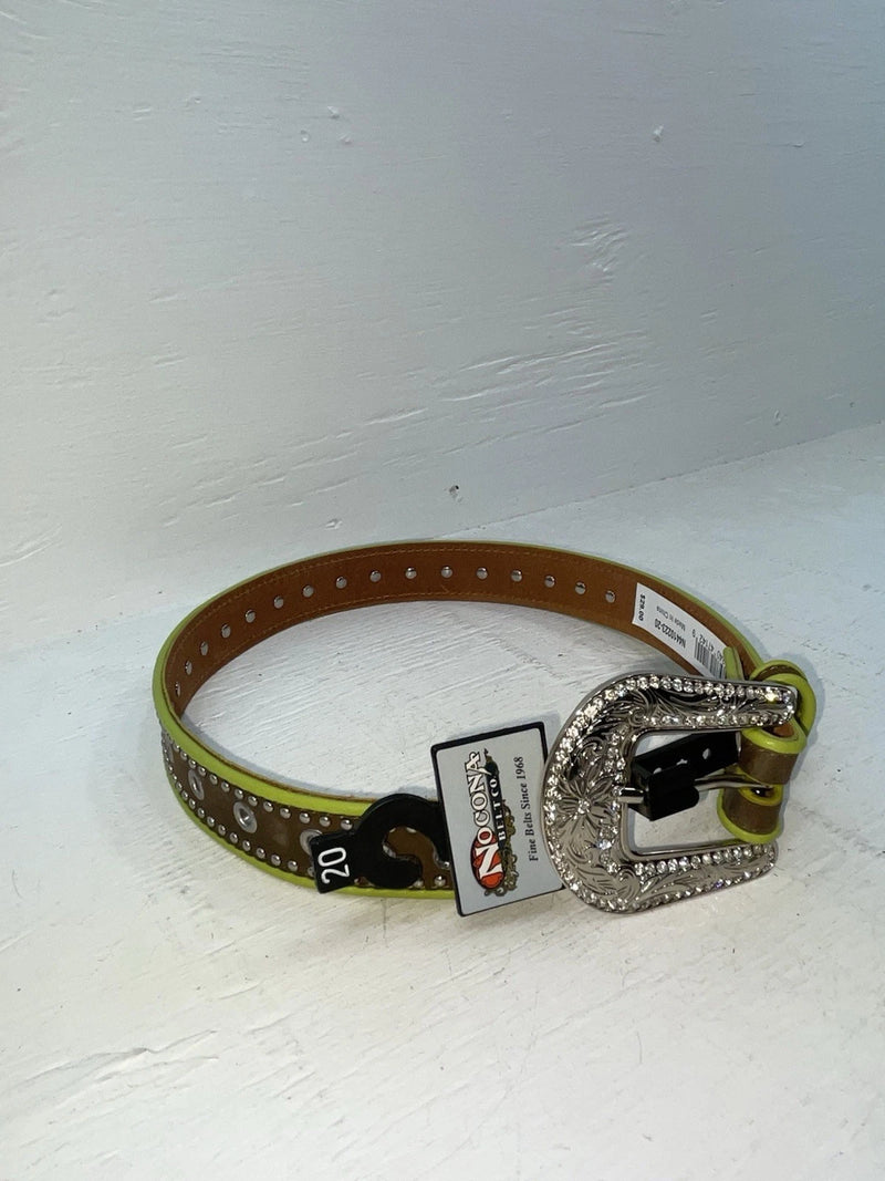 New Brown Genuine Leather Nocona Bling And Green Border 20” Belt #N4410223 NN-82