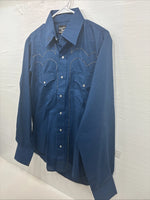 New Women’s Champion Western Blue Designed Long Sleeve Pearl Snap 16 Large T-88