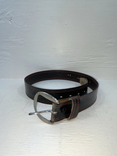 New Black Genuine Leather Red Stitching 32” Belt #9256 JJ-54