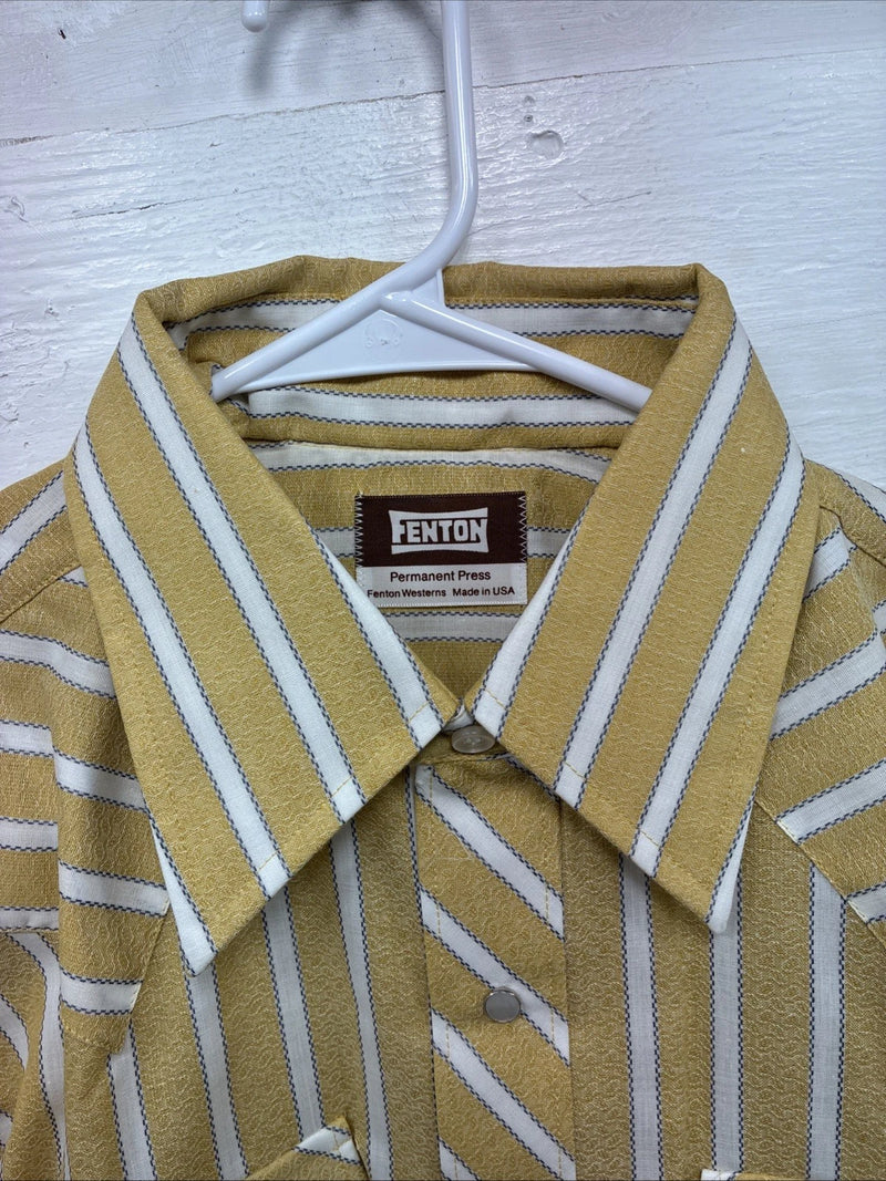 New Men’s Fenton Yellow Stripe Long Sleeve Pearl Snap 16 Large CC-69