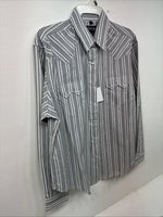 New Women’s White Horse Black Gray Stripe Long Sleeve Pearl Snap Large II-12