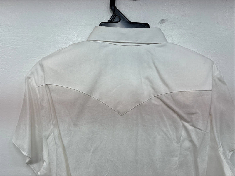 New Women’s Denim Jeans White Short Sleeve Button Up Large MM-136