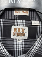 New Men’s ELY Cattleman Black White Flannel Short Sleeve Pearl Snap 4XL E-78