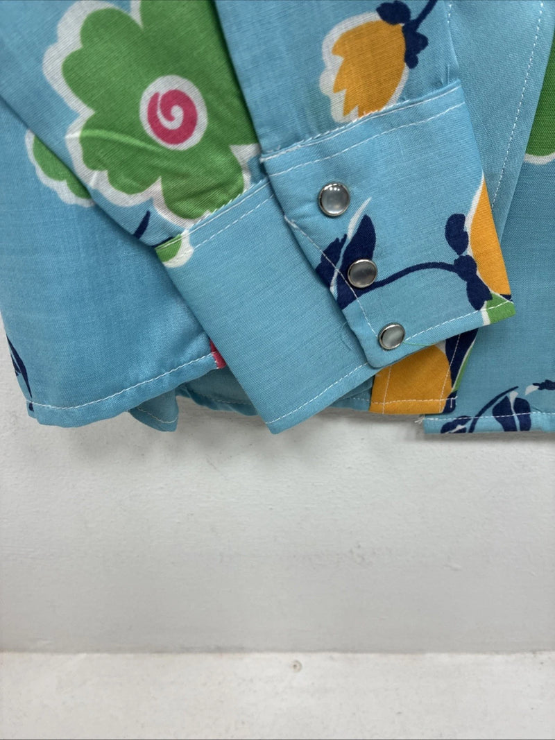 New Women’s Dickson Jenkins Blue Floral Long Sleeve Pearl Snap Size 36 KK-119