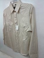 New Women’s White Horse Tan Stripe Long Sleeve Pearl Snap Medium YY-121