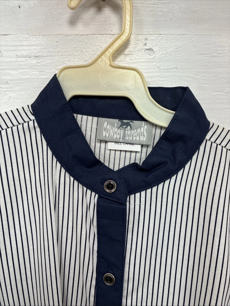 New Boys Cowboy Threads Blue White Long Sleeve Button Up Large DD-5