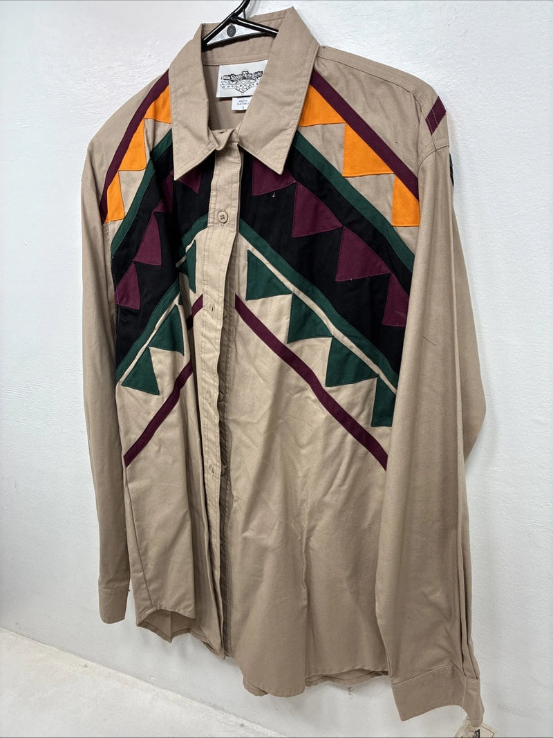 New Women’s San Angelo Brown Designed Long Sleeve Button Up Large TT-79