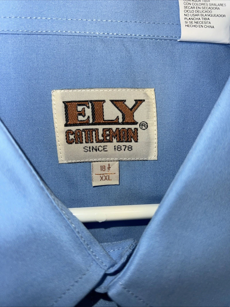New Men’s Blue ELY Cattleman Pearl Snap Short Sleeve Shirt. 18.5 2XL P-47
