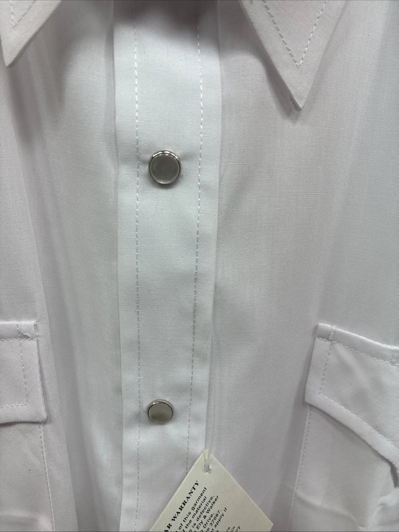 New Men’s ELY Cattleman White Simple Short Sleeve Pearl Snap 18.5 2XL F-83