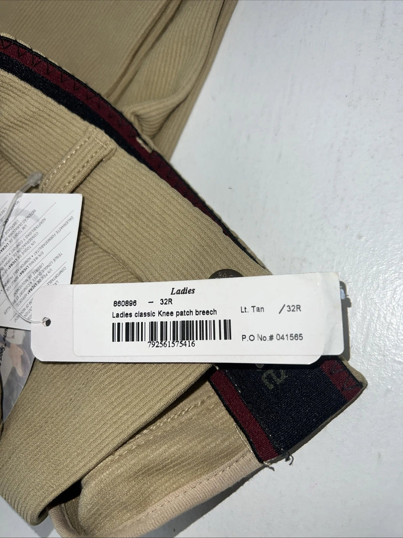 New Women’s Tan Sport Riders Classic Knee Patch Breech. #041656 32-R  A-159