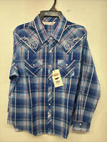 New Women’s Cumberland Blue Purple Plaid Long Sleeve Pearl Snap Medium KK-96