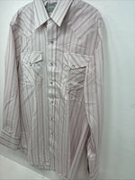 New Women’s H Bar C Pink Stripe Long Sleeve Pearl Snap Size 35 MM-25