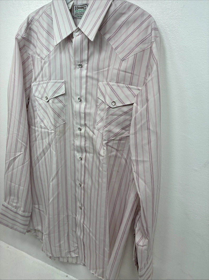 New Women’s H Bar C Pink Stripe Long Sleeve Pearl Snap Size 35 MM-25