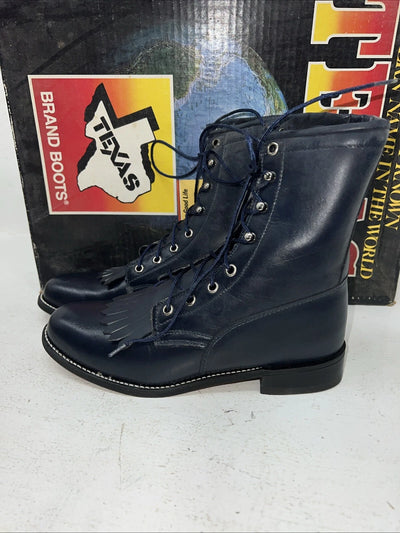 New Women’s Blue Lace Up Texas Brand Cowboy Boots. 4445 7 M. 18-76