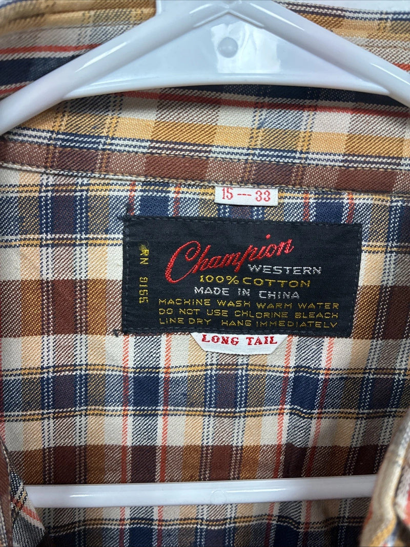 New Men’s Champion Western Yellow Brown Plaid Long Sleeve Pearl Snap Medium O-31