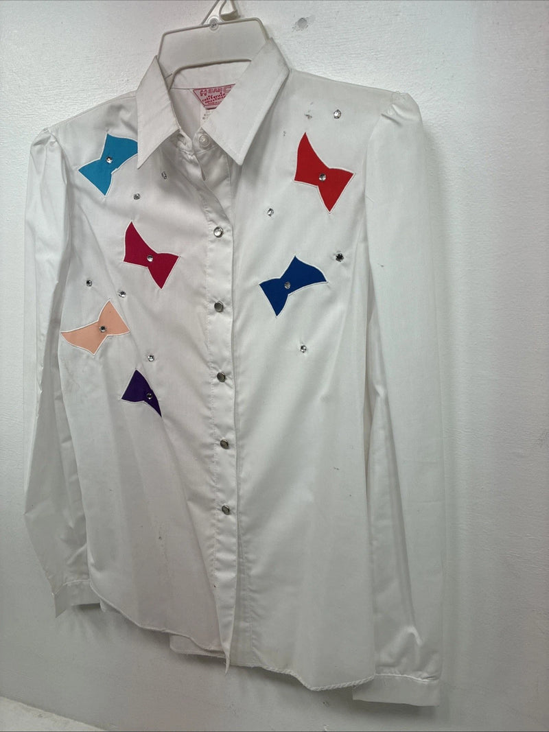 New Women’s H Bar C White Design Long Sleeve Pearl Snap Size 12 KK-108
