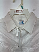New Women’s Miss Rodeo White Deign Long Sleeve Pearl Snap 15 Large II-50