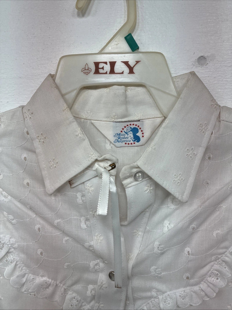 New Women’s Miss Rodeo White Deign Long Sleeve Pearl Snap 15 Large II-50