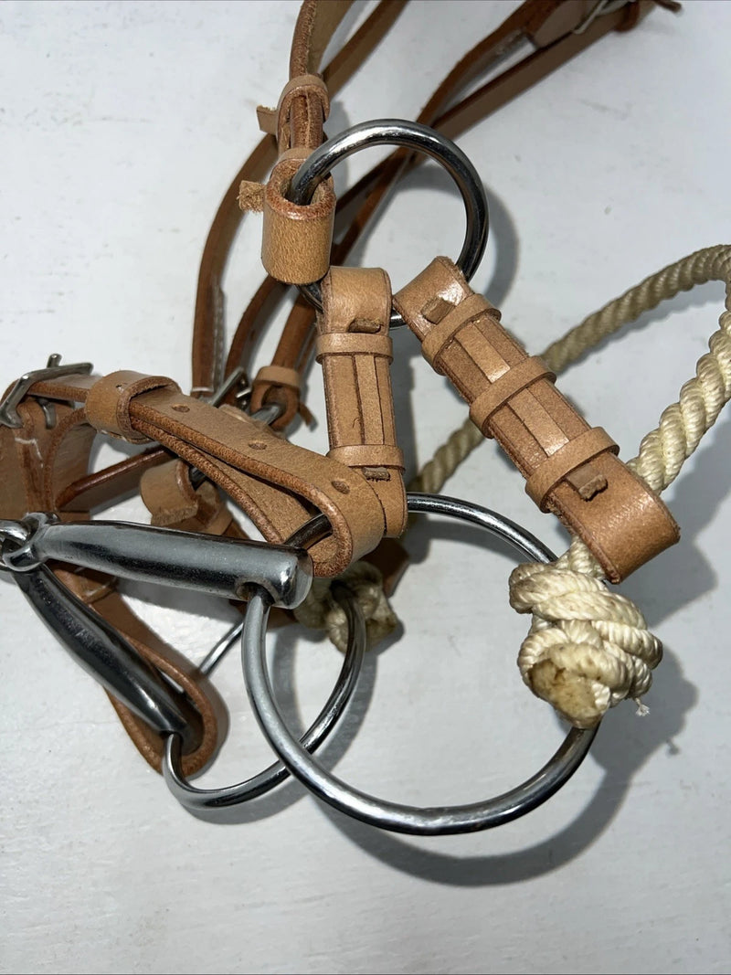 New Star Rider Leather Headstall Rope Nose Band W Bit #6501 U-32