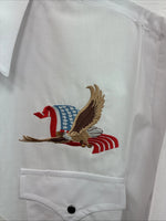 New Men’s ELY Cattleman White Eagle Designed Long Sleeve Pearl Snap Large T-64