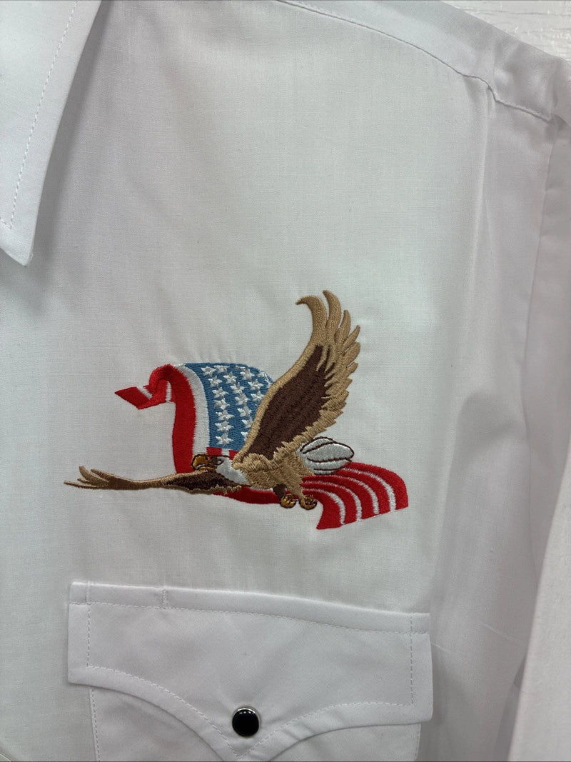 New Men’s ELY Cattleman White Eagle Designed Long Sleeve Pearl Snap Large T-64