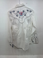 New Women’s White Horse White Embroidered Long Sleeve Pearl Snap Medium MM-33