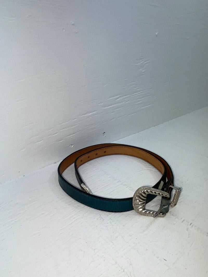 New Blue Genuine Leather Silver Pendent 32” Belt JJ-24