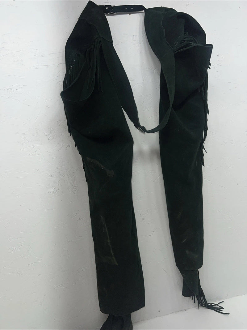 NOS Green Whitman Show Chaps With Fringe Adjustable Waist 44” L-23