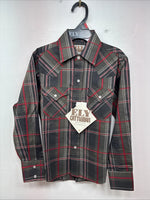 New Kids ELY Cattleman Green Plaid Long Sleeve Pearl Snap Small DD-127