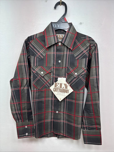 New Kids ELY Cattleman Green Plaid Long Sleeve Pearl Snap Small DD-127