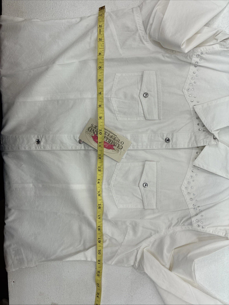 New Women’s Cumberland White Gem Long Sleeve Pearl Snap Large MM-8