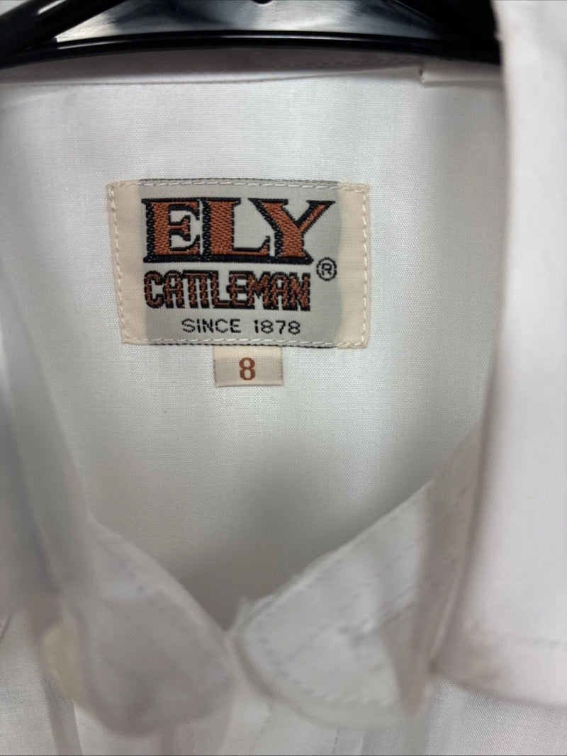 New Boys ELY Cattleman White Long Sleeve Pearl Snap Size 8 MM-15