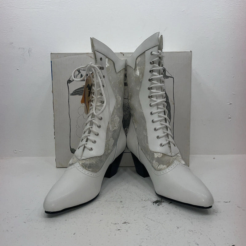 New Women’s White Lace Up American West Cowboy Boots. 515 9.5 9 1/2 M. 17-108