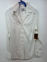 New Women’s Lady DJ White Brown Polkadot Long Sleeve Pearl Snap Size 34 YY-114