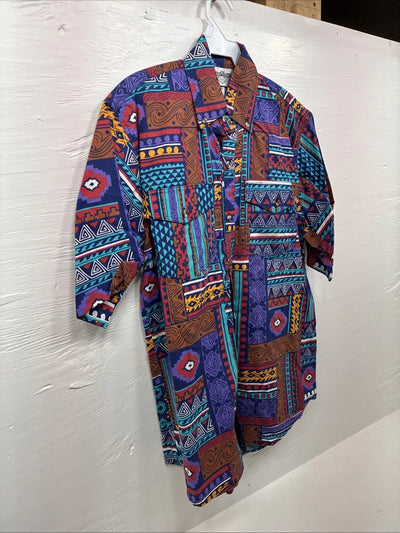 New Men’s San Angela Multiple Color Design Short Sleeve Button Up Medium J-75